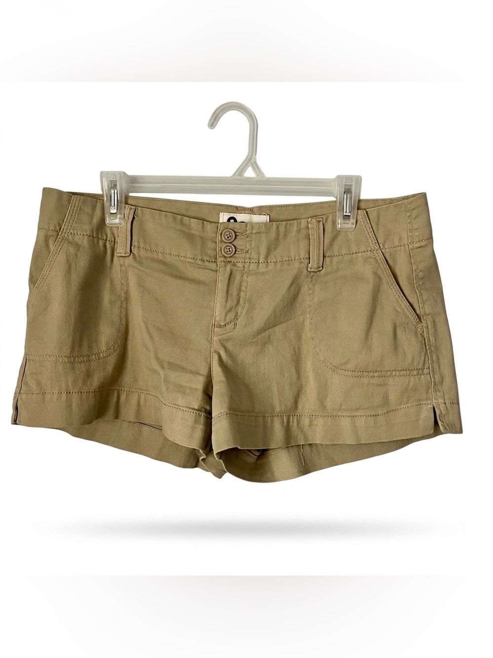 SO Juniors’ Y2K Vintage Double Button Low Rise Khaki Cotton Twill Shorts Size 13